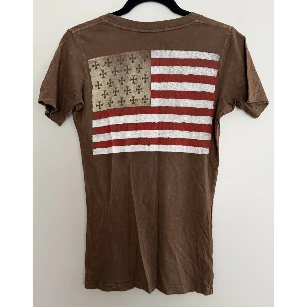 Y2K Affliction American Customs Motorcycle Distressed Shirt Brown Women's Size S